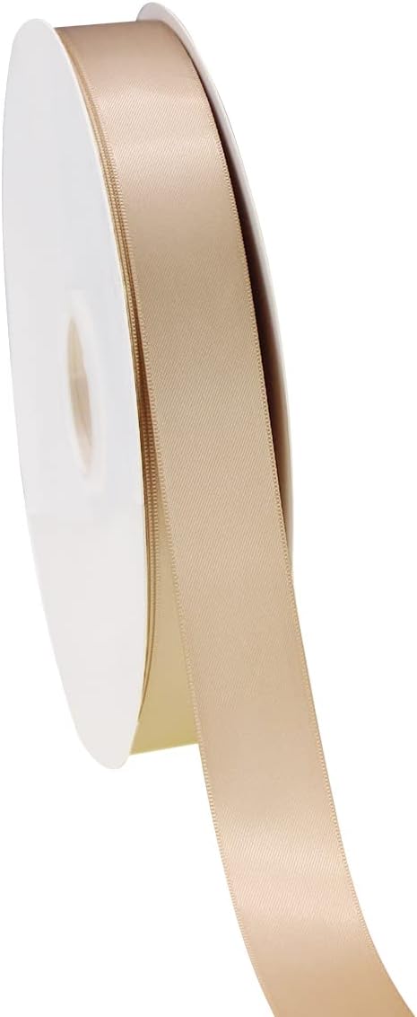 Champagne Double Faced Satin Ribbon for Christmas 1 inch Flower Boutique Gift Wrapping 25mm 100yards Fabric Silk Bow Ribbon- DIY Crafts Hair Headband-Sewing-Home Decorations