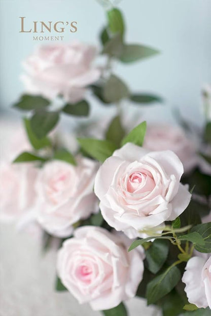 Ling's moment Artificial Flowers 16pcs Pale Pink Silk Roses with Stems, 3.5" Fake Shabby Blush Vendela Roses Bulk for DIY Wedding Bouquets Centerpieces Party Baby Shower Home Decoration