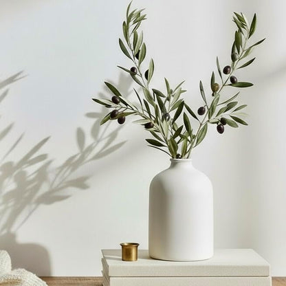 White Ceramic Vase - 7 Inch Tall - Large, Minimalist Modern Home Decor, Decorative Object - Centerpiece, Coffee Table, Living Room, Bookshelf, Office, Entryway, Console, Wedding, Flowers, Olive Plant