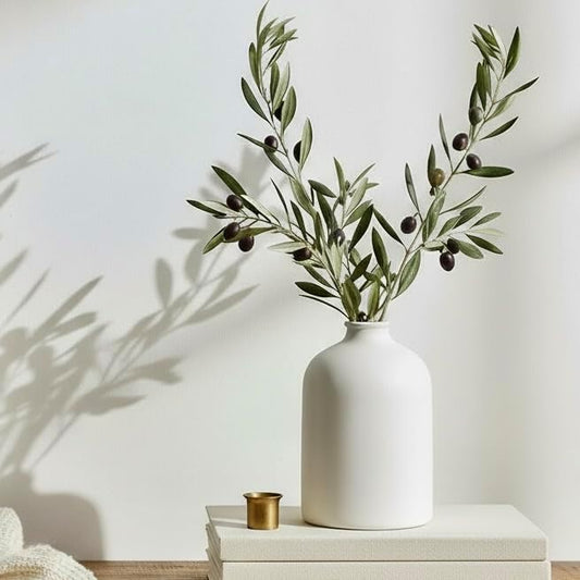 White Ceramic Vase - 7 Inch Tall - Large, Minimalist Modern Home Decor, Decorative Object - Centerpiece, Coffee Table, Living Room, Bookshelf, Office, Entryway, Console, Wedding, Flowers, Olive Plant