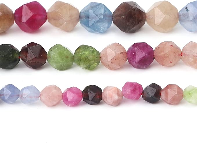 Faceted Natural Tourmaline Agate Stone Round Beads 10mm 36cm/Strand for Jewelry Making