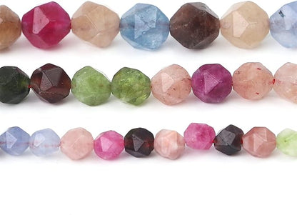 Faceted Natural Tourmaline Agate Stone Round Beads 6mm 36cm/Strand for Jewelry Making