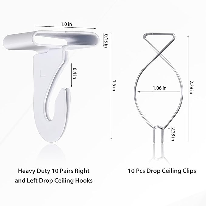 20 Drop Ceiling Hooks for Classrooms & Offices, White Heavy Duty Ceiling Hooks for Hanging Plants & Decorations, Metal T-Bar Hooks for Suspended Drop Ceiling Tiles…