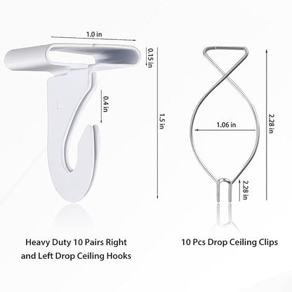 20 Drop Ceiling Hooks for Classrooms & Offices, White Heavy Duty Ceiling Hooks for Hanging Plants & Decorations, Metal T-Bar Hooks for Suspended Drop Ceiling Tiles…