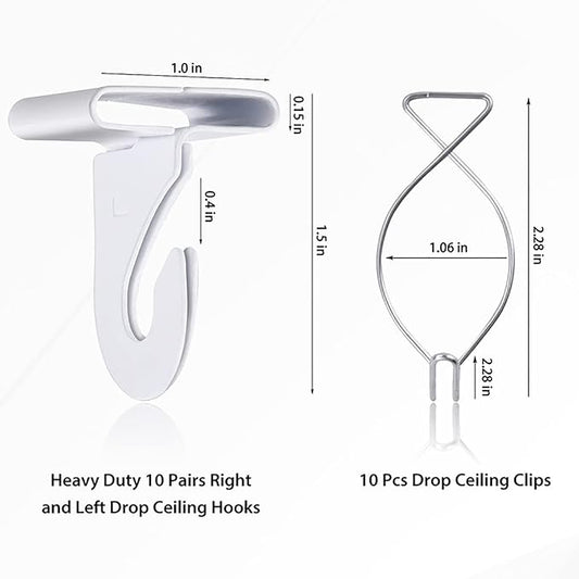 20 Drop Ceiling Hooks for Classrooms & Offices, White Heavy Duty Ceiling Hooks for Hanging Plants & Decorations, Metal T-Bar Hooks for Suspended Drop Ceiling Tiles…