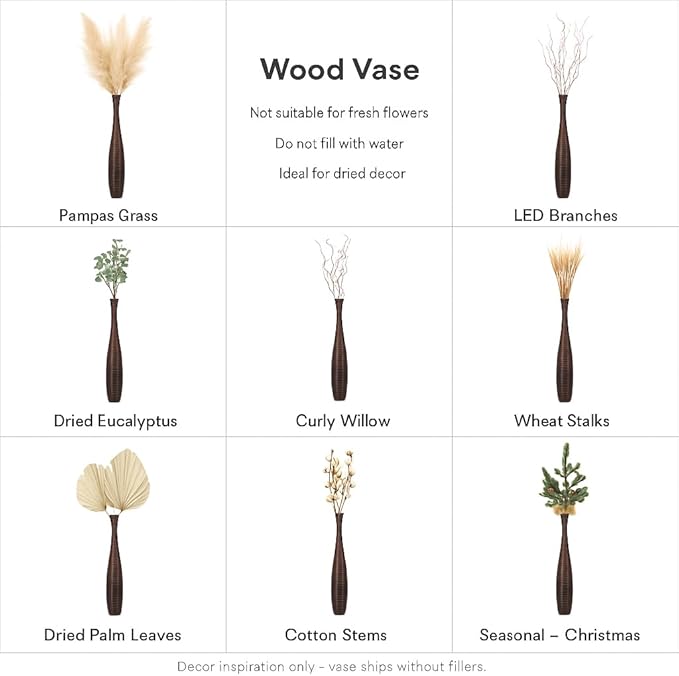 Leewadee Large Brown Home Decor Floor Vase - Wooden 26 inch Tall Farmhouse Decor Flower Holder for Fake Plant and Pampas Grass