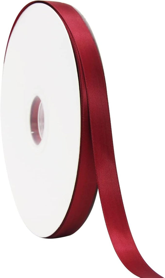 Maroon Double Faced Satin Ribbon 5/8 inch Flower Boutique Gift Wrapping Ribbon 15mm 100yards Continuous Fabric Silk Bow Ribbon for Christmas-DIY Crafts Hair Headband-Sewing-Wedding Decoration