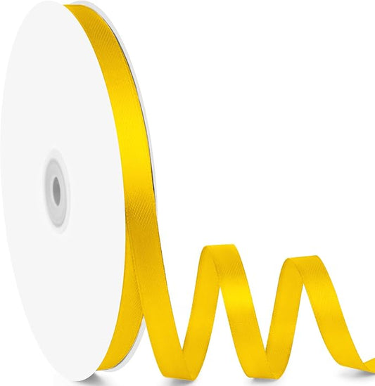 3/8" x 100 Yards Satin Ribbon - Yellow Silk Ribbon with Spool - Ideal for Gift Wrapping, Floral Bouquets, Crafts, Wedding Party Decorations, Christmas and Sewing Projects