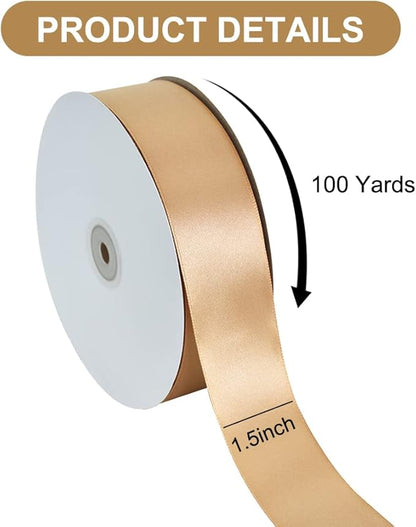TONIFUL 1-1/2 Inch (40mm) x 100 Yard Dark Gold Wide Satin Ribbon Solid Fabric Ribbon for Gift Wrapping Chair Sash Valentine's Day Wedding Birthday Party Decoration Hair Floral Craft Sewing