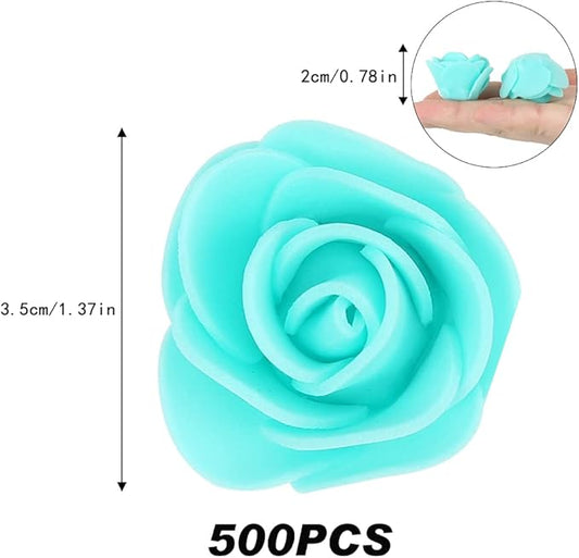 500pcs Foam Flowers Bulk Heads, Aqua Green Artificial Flower Mini Foam Rose for Crafts Wedding Bouquets Baby Shower Centerpieces Floral Arrangements Party Table Home Decorations(Aqua Green)