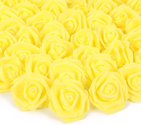 Artificial Rose Flower Heads, 100pcs Yellow Roses Artificial Flower Foam Rose for DIY Wedding Bouquets Centerpieces Arrangements Party Baby Shower Home Decor (Stemless, Yellow)