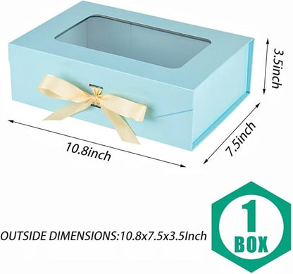 5 Pcs Blue Gift Box for Presents with Ribbon 10.8x7.5x3.5 Inches Clear Gift Box with Window Magnetic Closure Gift Boxes with Lids