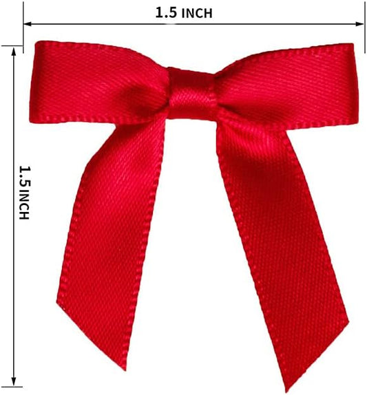 7Rainbows 50pcs Boutique 1.5" Red Satin Ribbon Mini Bows for Craft Sewing Scrapbooking Wedding and Gift Wrapping