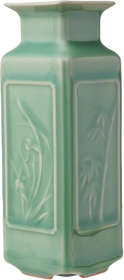Handmade Sage Green Vase – Small Jade Green Ceramic Bud Vase (5.5in), Oriental Pottery Decor for Table, Shelf, or Meditation Space