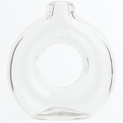 Glass Donut Vase, Clear Donut Vase, Round Glass Vases for Flowers, Modern Vases for Home, Living Room, Dining Table, Entryway, Mantle, Shelf, Wedding, Office, Coffee Table