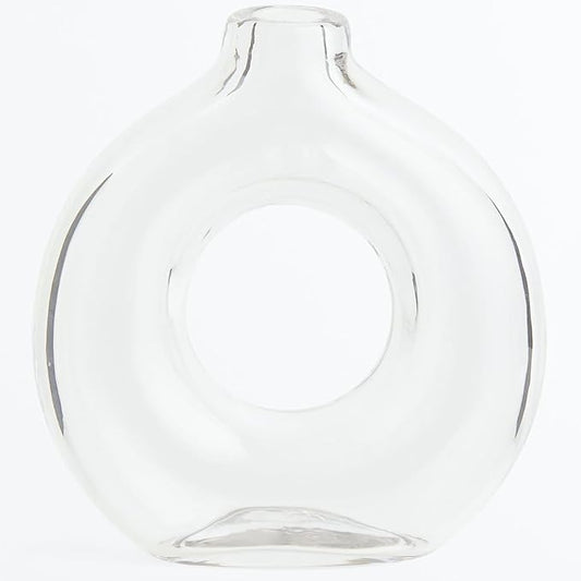 Glass Donut Vase, Clear Donut Vase, Round Glass Vases for Flowers, Modern Vases for Home, Living Room, Dining Table, Entryway, Mantle, Shelf, Wedding, Office, Coffee Table