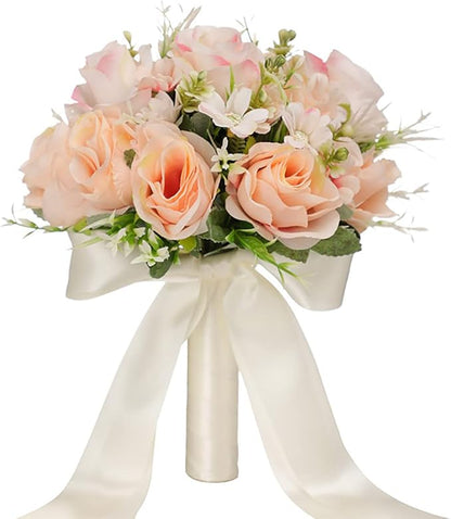 CYANLUX Wedding Bouquets for Bride Bridesmaid Bouquet Champagne White Artificial Roses Flowers for Wedding Valentine's Day Church Home Decoration (Champagne)…