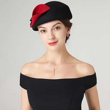 ORIDOOR Women Vintage 100% Wool Felt Flowers Bucket Cloche Bowler Hat Church Wedding Beret Hat