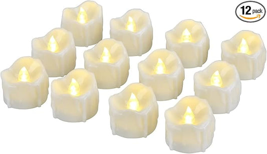 eLander LED Tea Lights Flameless Candle with Timer, 6 Hours on and 18 Hours Off, 1.4 x 1.3 Inch, Warm White, [12 Pack] (New Warm White)