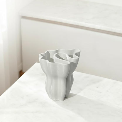 Contemporary White Ceramic Vase, Abstract Irregular Shape Sculptural Accent for Home Decor, Modern Artistic Centerpiece for Coffee Table or Bookshelf