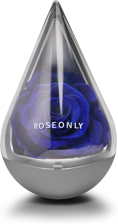 Preserved Rose with Water-Drop Shape, Eternal Flowers Gifts for Women Girlfriend Wife Mothers Real Roses Presents for Her Valentine's Day Christmas Birthday Mother's Day Anniversary (Blue)