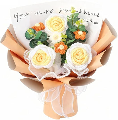 Crochet Flower Bouquet Handmade Knitted Sunflower Tulip Rose Daisy
