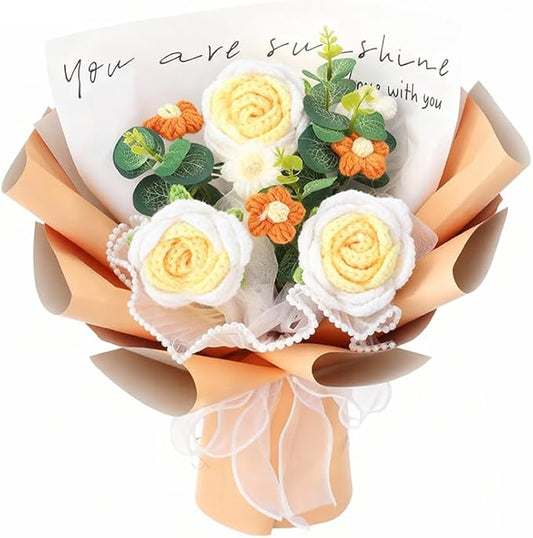 Crochet Flower Bouquet Handmade Knitted Sunflower Tulip Rose Daisy