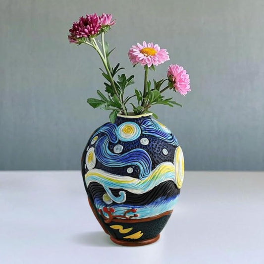 Starry Night Vase Plant Pot,Van Gogh Inspired Resin Flower Pot - Abstract Rainbow Planter with Artistic Brushstroke Design Stylish Art Flower Pot Unique Home Decor for Plants (2pcs)
