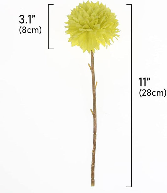 Tinsow 12 Pcs Artificial Flowers Faux Ball Chrysanthemum Bouquet Flowers Bridal Wedding Bouquet for Home Garden Party Wedding Decoration (12, Lemon Yellow)