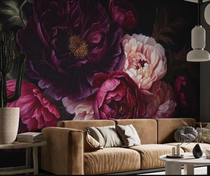 Wall Mural Peel and Stick Vintage Floral Mural- Thick Canvas Waterproof Wallpaper Art for Living Room Bedroom, Large Self-Adhesive Decor (Color-9, 118×82 inch)