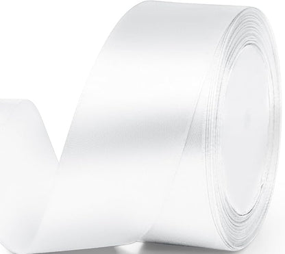 1-1/2" x 25 Yards Satin Ribbon, White Silk Ribbon Ideal for Gift Wrapping, Floral Bouquets, Crafts, Wedding Party Decorations, Christmas and Sewing Projects