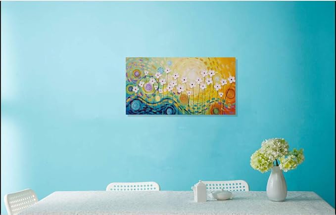 Yihui Arts Hand-Painted Textured Floral Oil Painting on Canvas - Vibrant Abstract White Flowers Wall Art for Living Room, Bedroom, Modern Home Decor