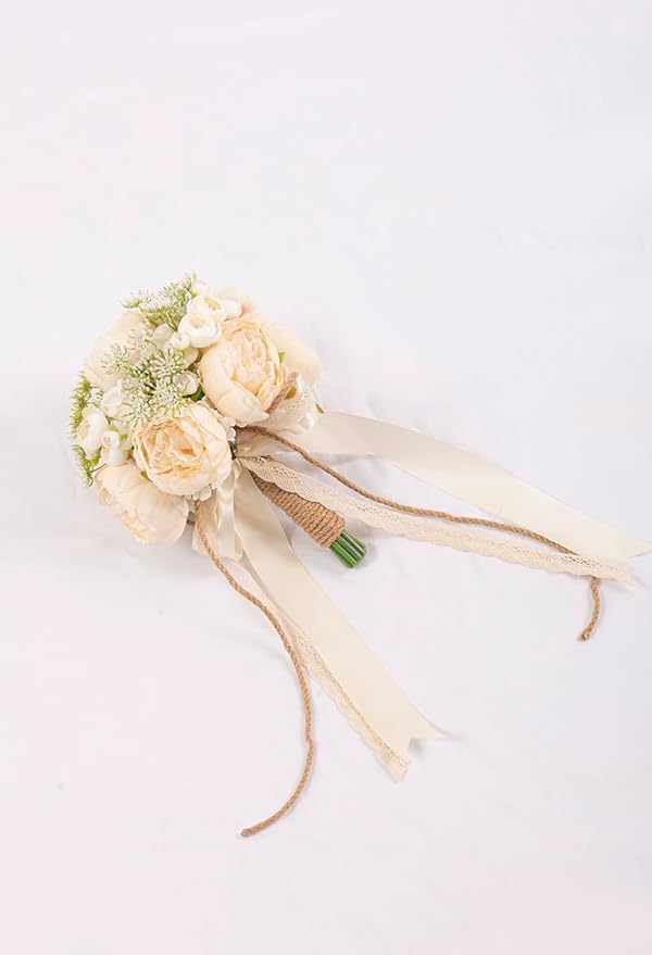 Champagne Wedding Bouquets for Bride Bridesmaids, Bridal Bouquet for Wedding Silk Artificial Flowers