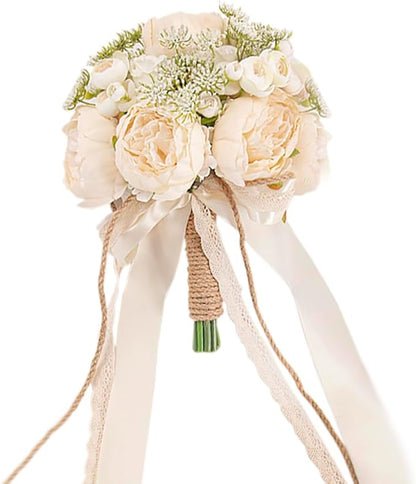 Champagne Wedding Bouquets for Bride Bridesmaids, Bridal Bouquet for Wedding Silk Artificial Flowers