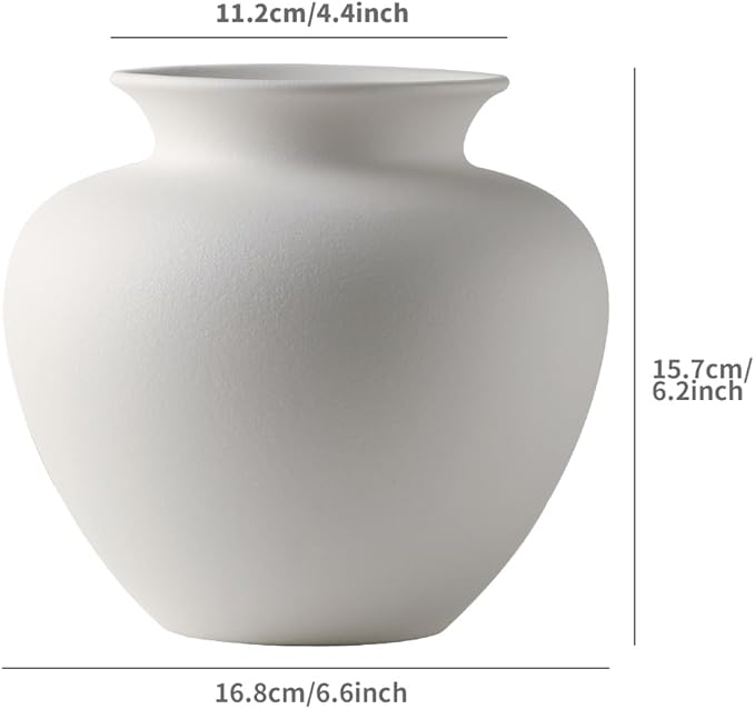 Large White Ceramic Flower vase, Modern Centerpiece Table Decorations,Round Shape Rustic Ceramic vases for Home Decor Dining Room (White, 0619)