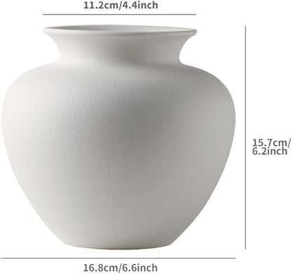 Large White Ceramic Flower vase, Modern Centerpiece Table Decorations,Round Shape Rustic Ceramic vases for Home Decor Dining Room (White, 0619)