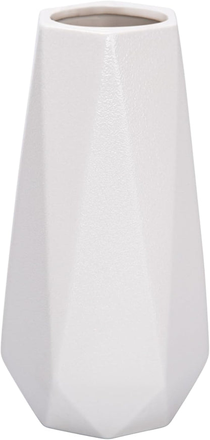 D'vine Dev 8 Inch Snow White Ceramic Vase, Geometric Handmade Craft Flower Vase with Design Box Packaged, VS-GM-SW-8