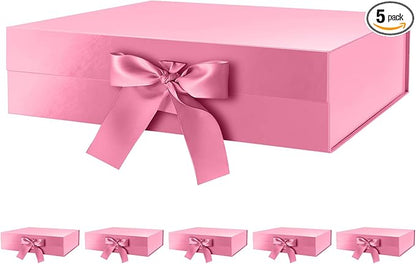 GREEN BEAN 6 Large Gift Boxes with Lids for Present 13x9.7x3.4 Inches, Pink Magnetic Gift Box with Ribbon, Bridesmaid Proposal Boxes, Luxury Gift Boxes (Glossy Pink)
