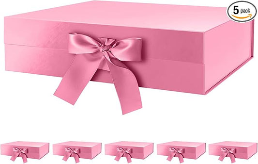 GREEN BEAN 6 Large Gift Boxes with Lids for Present 13x9.7x3.4 Inches, Pink Magnetic Gift Box with Ribbon, Bridesmaid Proposal Boxes, Luxury Gift Boxes (Glossy Pink)
