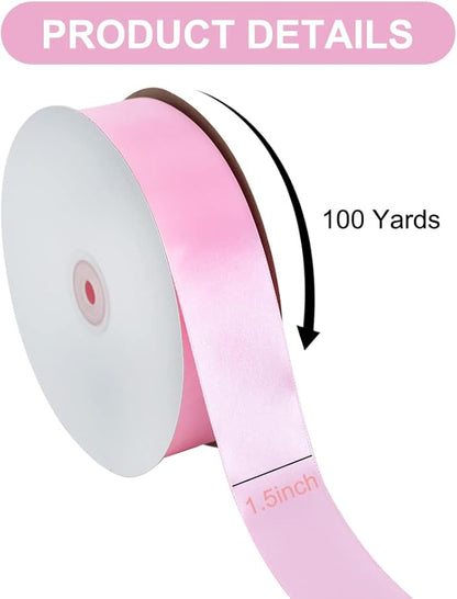 TONIFUL 1-1/2 Inch (40mm) x 100 Yards Baby Pink Wide Satin Ribbon Solid Fabric Ribbon for Gift Wrapping Chair Sash Valentine's Day Wedding Birthday Party Decoration Hair Floral Craft Sewing