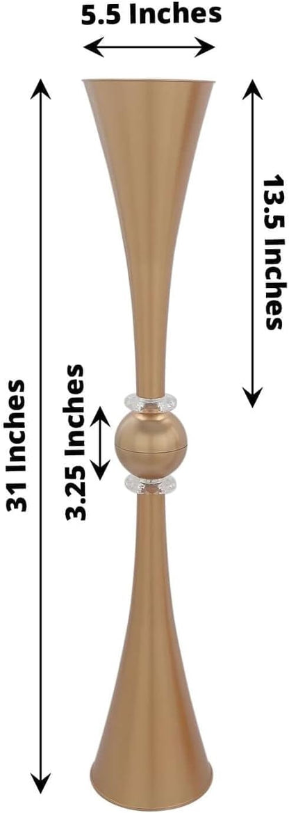 Efavormart 2 Pack | 31" Gold Crystal Embellishment Trumpet Table Centerpiece, Reversible Plastic Flower Vase