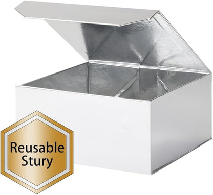 1 Pcs Silver Gift Box Large 13x11x5.3 Inch Silver Large Gift Boxwith Crinkle Paper Magnetic Box with Shredded Paper Luxury Gift Boxes with Lids for Presents
