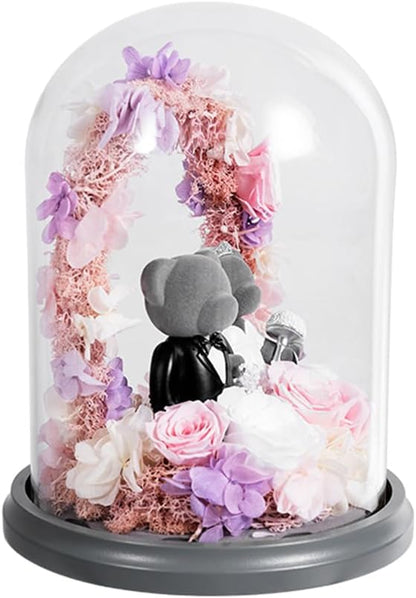 JoyFlower Preserved Flower Rose Gift Rose Bear Gift Box, Wedding Gifts for Friend, Teddy Bear Rose Gift Box for Wedding Decortion, Rose Bear Gift for Women, Flower Bear Gift for Wedding Decor