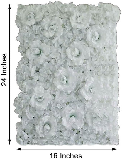 Efavormart 4 Pack 11 Sq ft. UV Protected White 3D Silk Rose & Hydrangea Flower Panel Wall Mat for DIY Party Centerpieces Decor