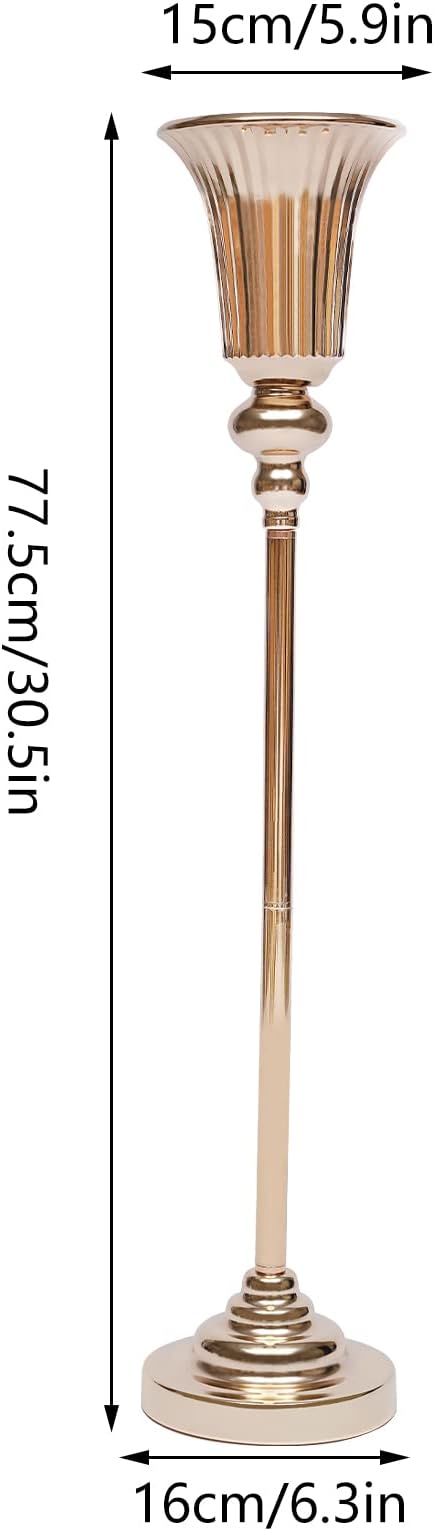 Trumpet Flower Stand, Versatile 10 Pcs Metal Wedding Vase with Counterweight Base Good Stability Light Compact and Easy Carry Electroplating Process Vintage Metal Trumpet Vase for Cafes Bars Hotels