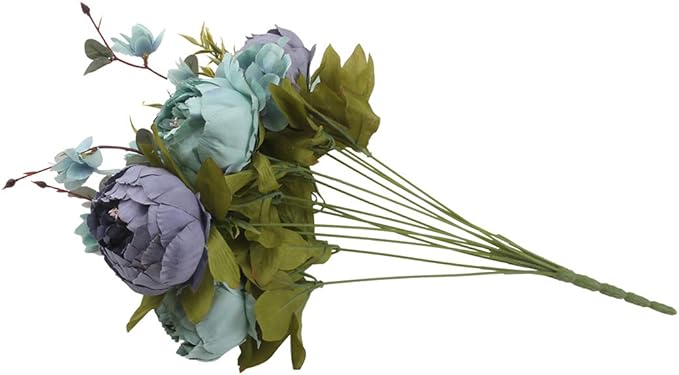 Flojery Silk Peony Bouquet Vintage Artificial Peonies Flower for Home Wedding Party Decor (1pcs, Blue)
