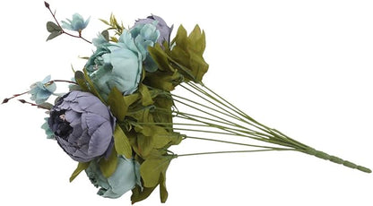 Flojery Silk Peony Bouquet Vintage Artificial Peonies Flower for Home Wedding Party Decor (1pcs, Blue)