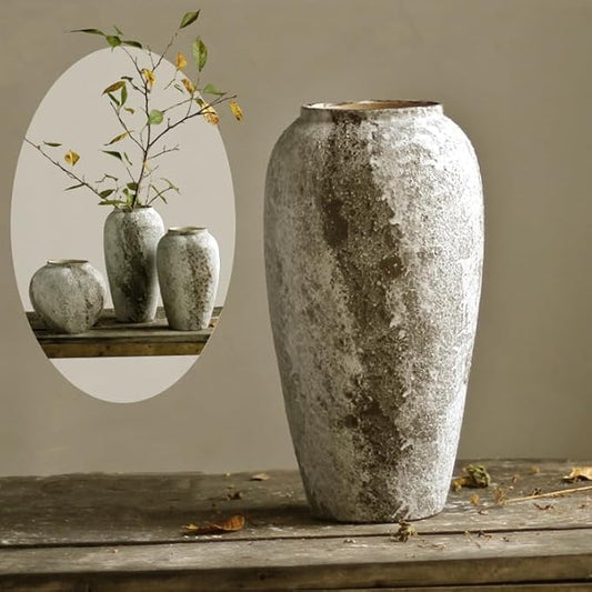 Denique Rustic Ceramic Tall Floor Vase, Vintage Farmhouse Decor, Large Terracotta Vases for Living Room Entryway Table Centerpiece Decor, Terracotta Pottery Clay(C-35cm)