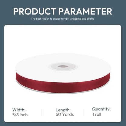 KMER LIFE 3/8" Wide x 50 Yards Wine Red Single Faced Polyester Satin Ribbon, Wine Red Satin Ribbon Perfect for Wedding Decor, Wreath, Crafts, Gift Wrapping & Other Projects (Wine Red)
