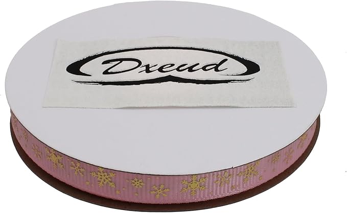 Gold Printing Snowflake Grosgrain Ribbon 25 Yard Each Roll 100% Polyester Woven Edge (3/8", Pink)